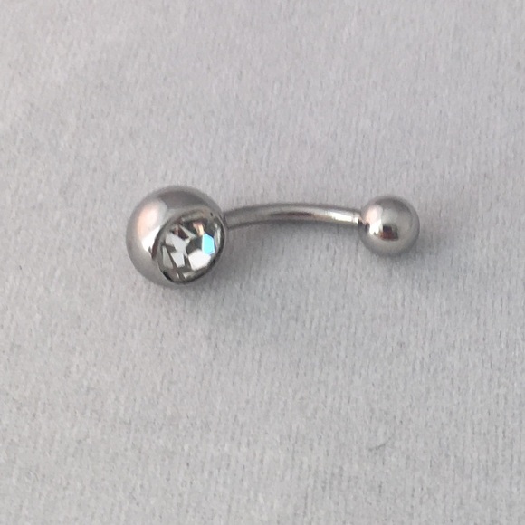 White gold Rhinestone Navel Ring - Picture 2 of 2